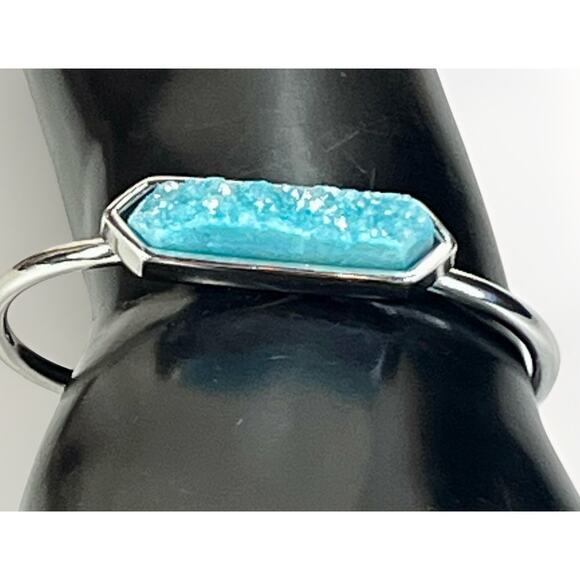 Kinsley Armelle Blue Azure Druzy Quartz Silver Tone Bangle Cuff Bracelet- Signed - Picture 3 of 12